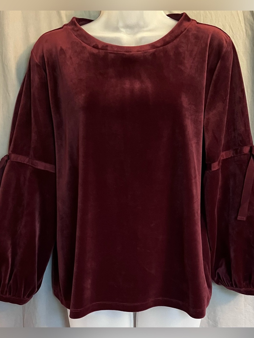 Karl Lagerfeld Paris Deep Burgundy Velour Bow Sleeve Blouse - Size Medium